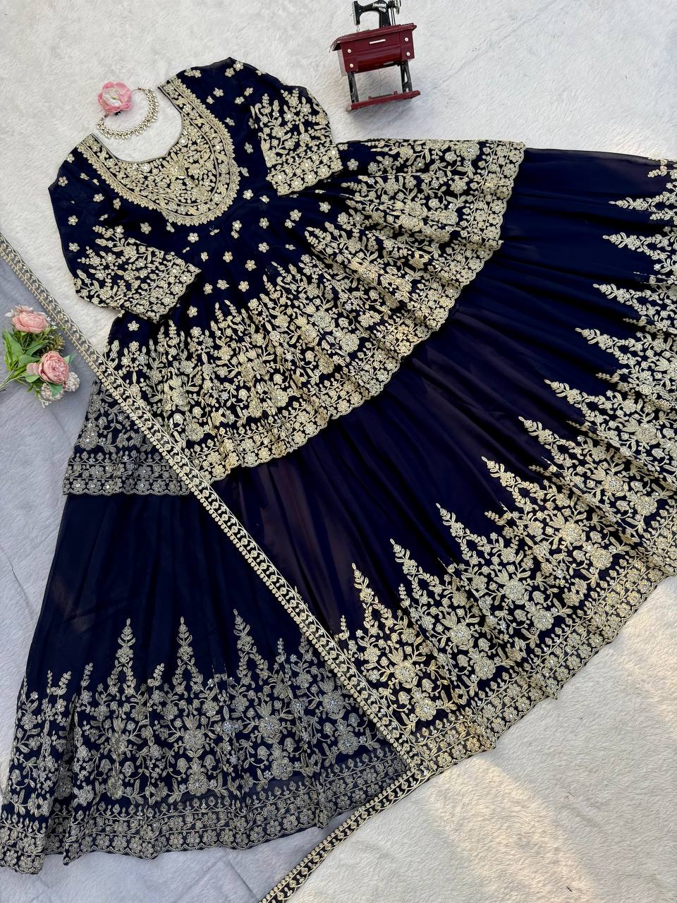 Premium Royal Blue Codeing dori Work exclusive Three piece set