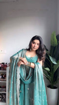 Ceremony Wear Sea Green Sequence Work Gown With Dupatta