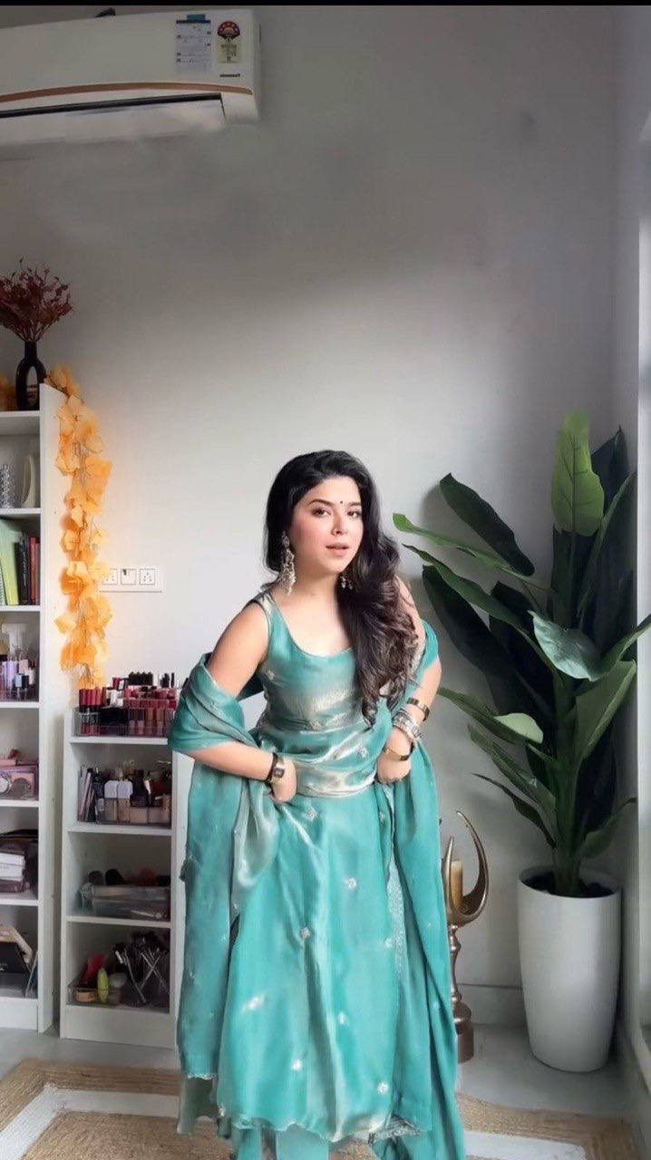 Ceremony Wear Sea Green Sequence Work Gown With Dupatta