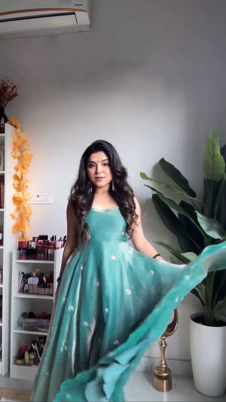 Ceremony Wear Sea Green Sequence Work Gown With Dupatta