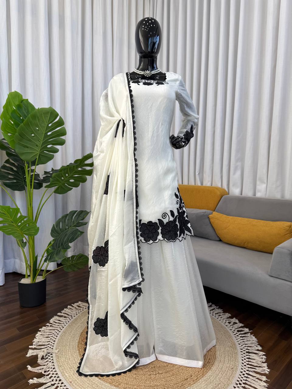 Elegant White colour Sequnce Work Kurta with Dupatta Set