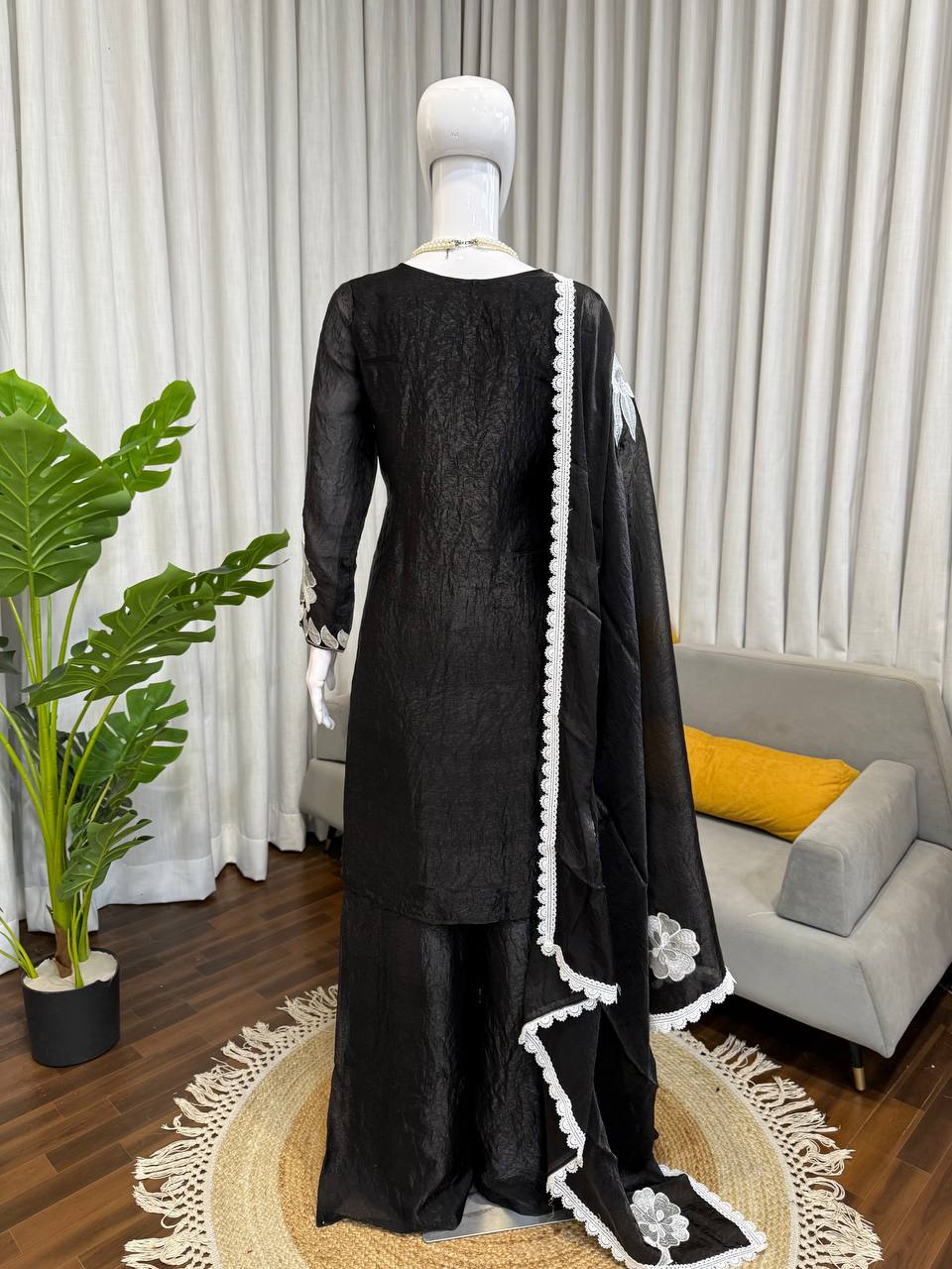 Black colour White Embroidery Work premium Kurta Set