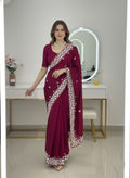 Rangoli Silk Maroon Sequance Work Saree With Unstitch Blouse