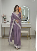 Rangoli Silk Onion Colour Sequance Work Saree With Unstitch Blouse