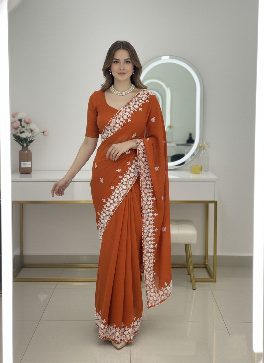 Soft Rangoli Silk Fanta Colour Sequance Work Saree With Unstitch Blouse