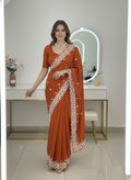 Soft Rangoli Silk Fanta Colour Sequance Work Saree With Unstitch Blouse