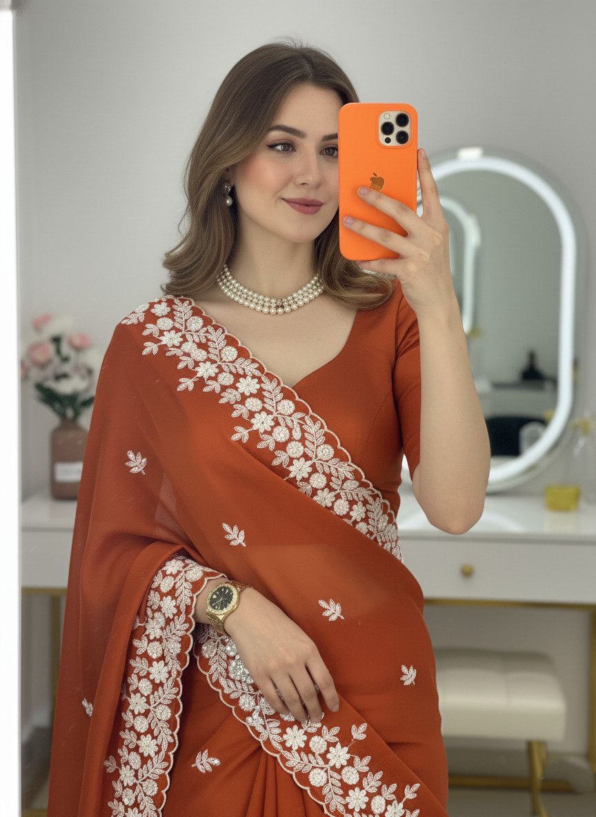 Soft Rangoli Silk Fanta Colour Sequance Work Saree With Unstitch Blouse