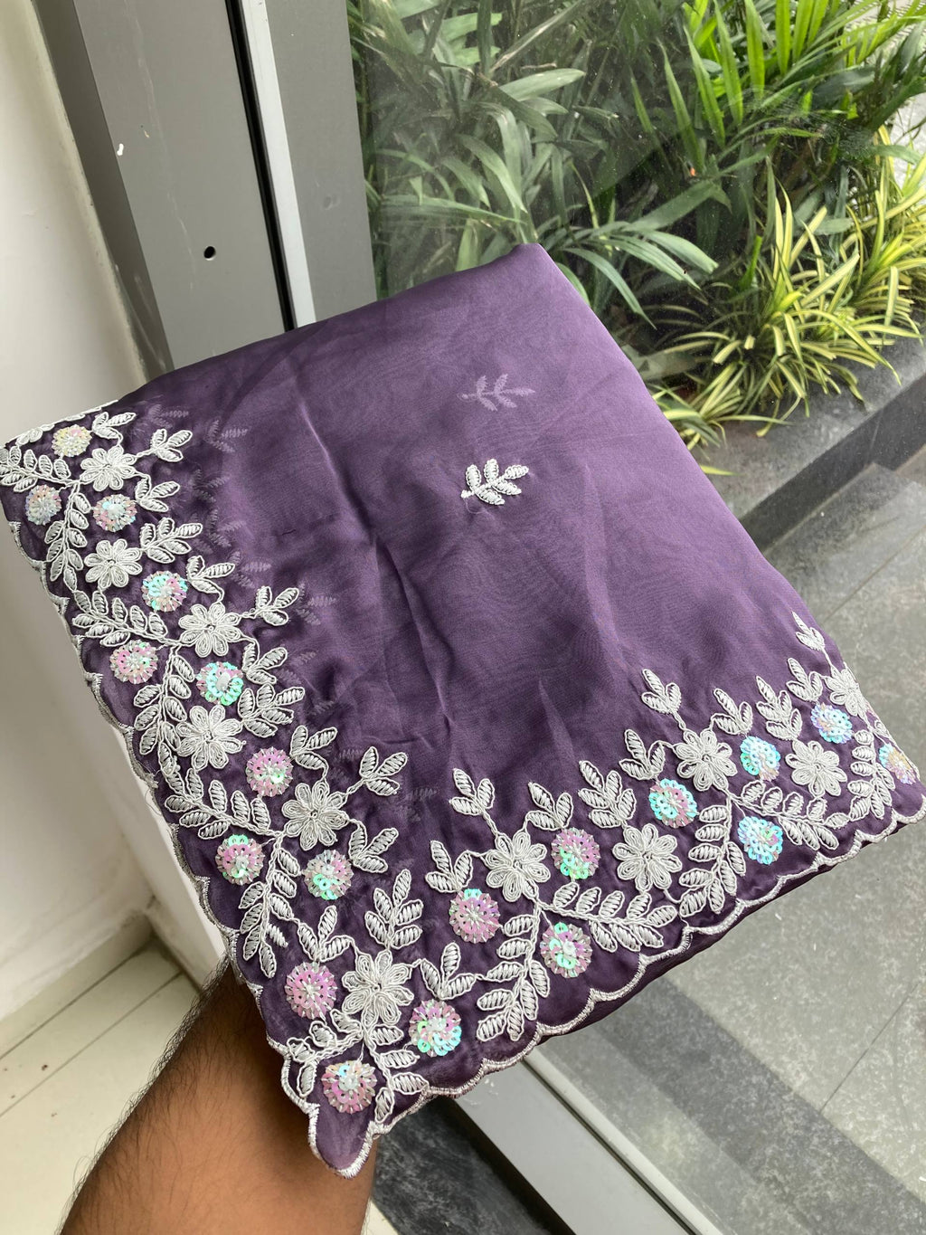 Rangoli Silk Onion Colour Sequance Work Saree With Unstitch Blouse