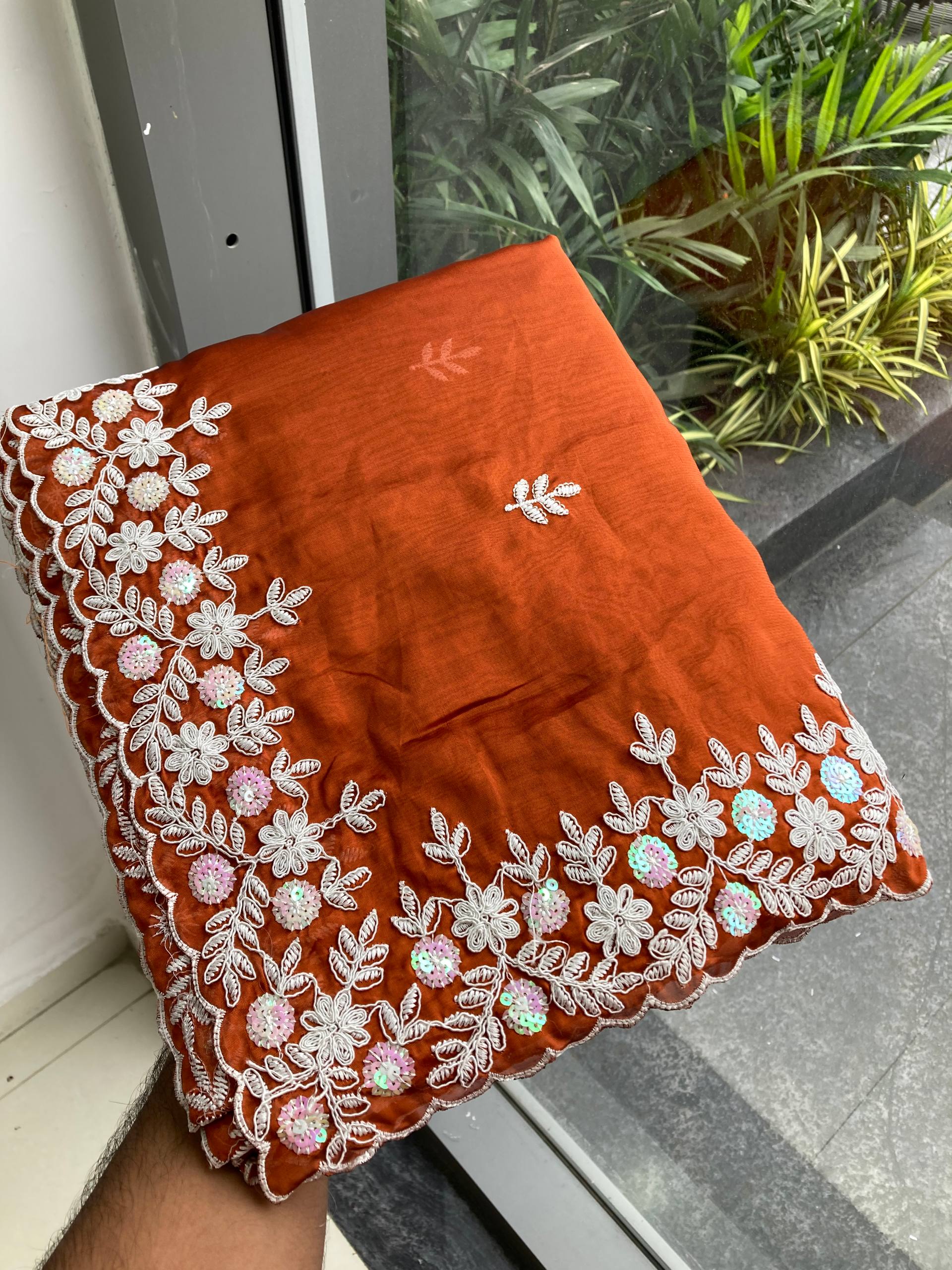 Soft Rangoli Silk Fanta Colour Sequance Work Saree With Unstitch Blouse