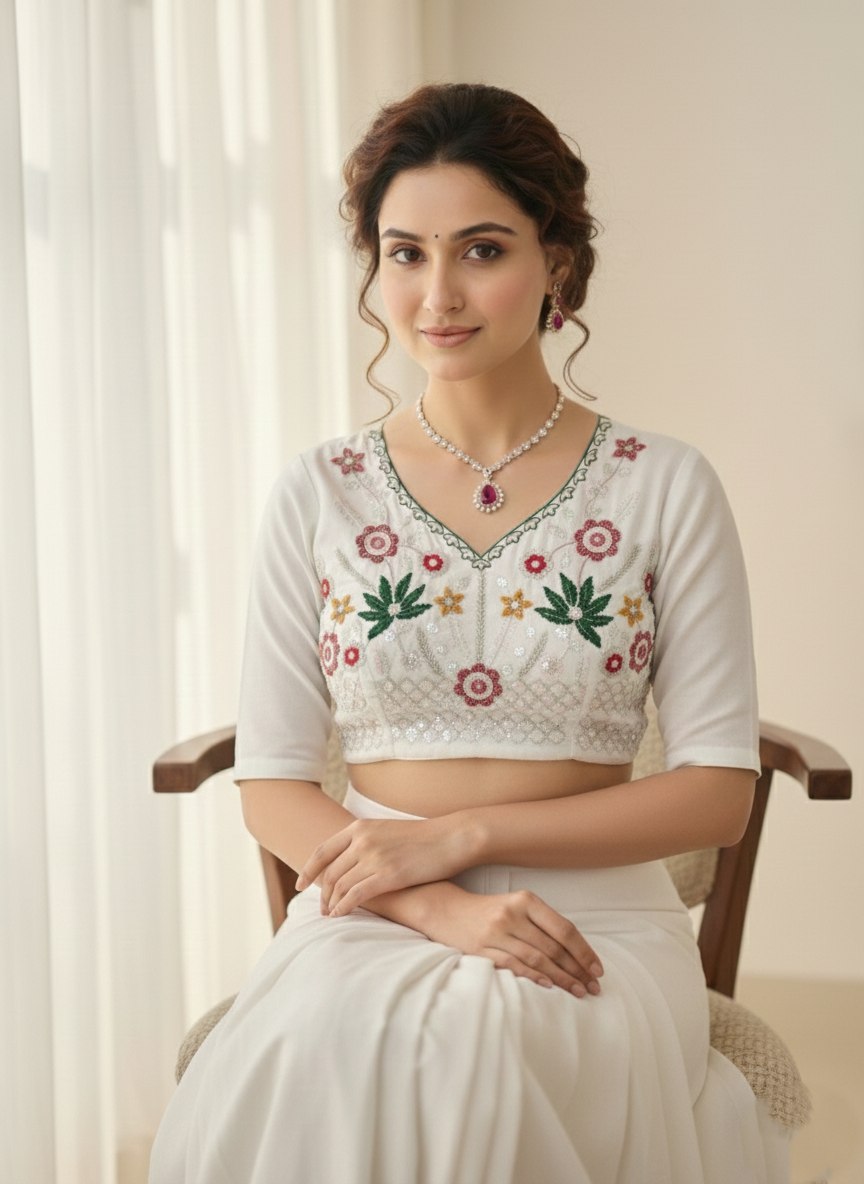 Georgette Fabric White Bandhej Print Saree