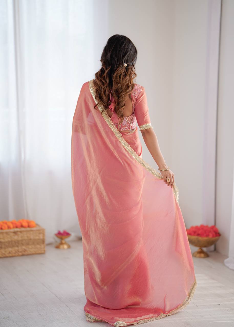 Elegant Pink color Fendy Silk Ready To wear Saree