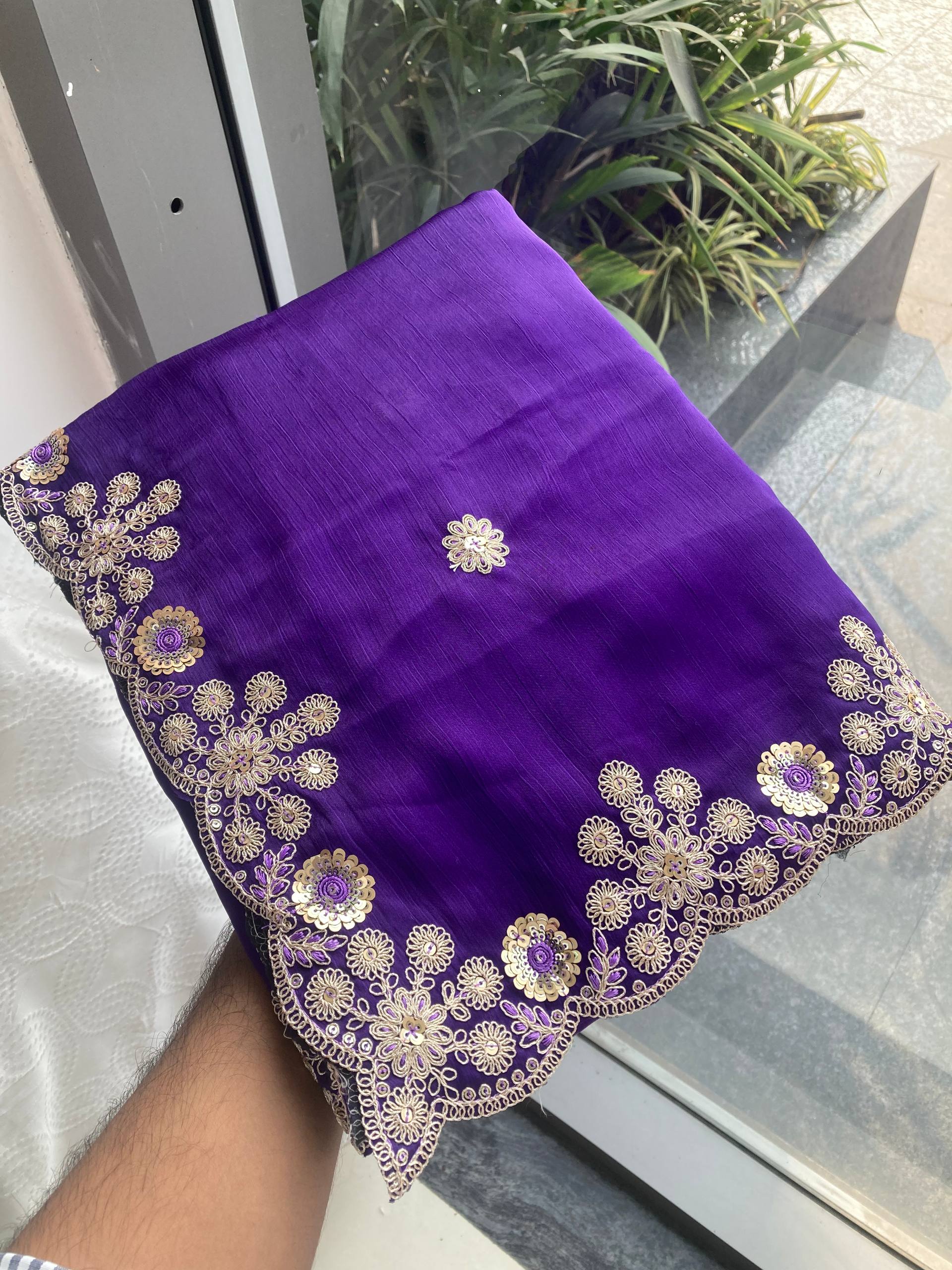 Fancy Purple Colour Chiffon Fabric Saree