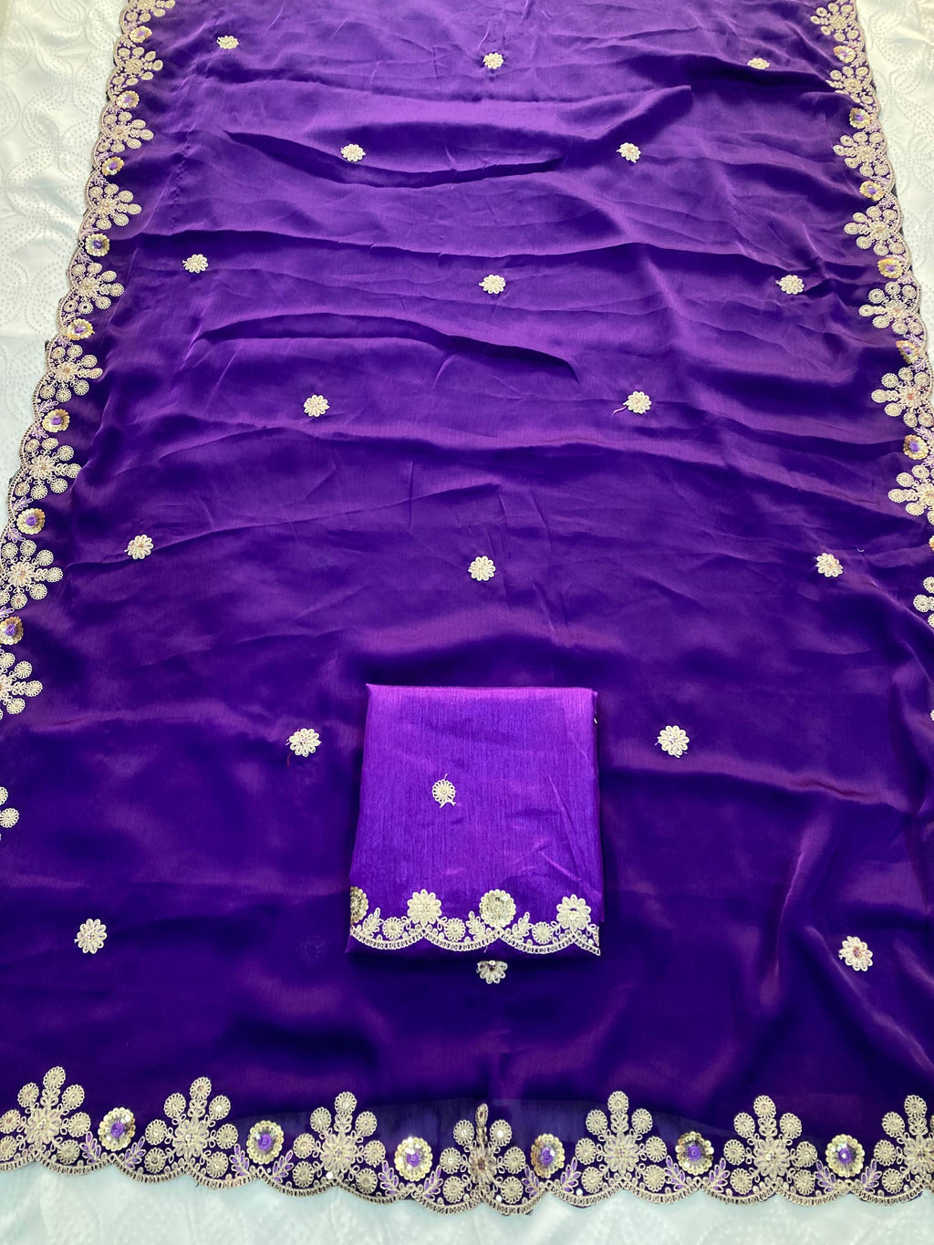 Fancy Purple Colour Chiffon Fabric Saree