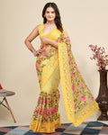 Fancy Yellow Colour Saree With Unstitched Blouse