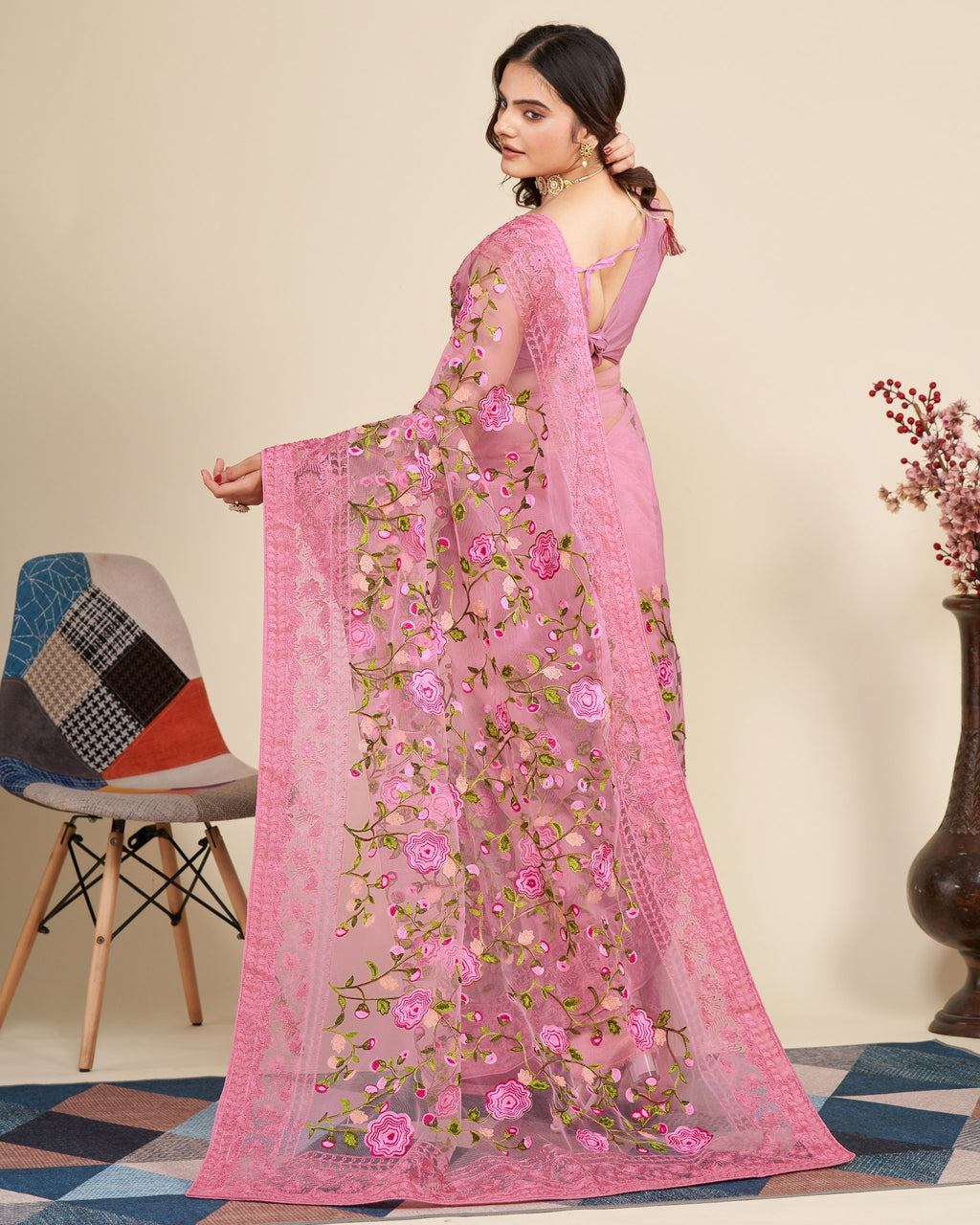 Premium Pink Colour Saree With Unstitched Blouse
