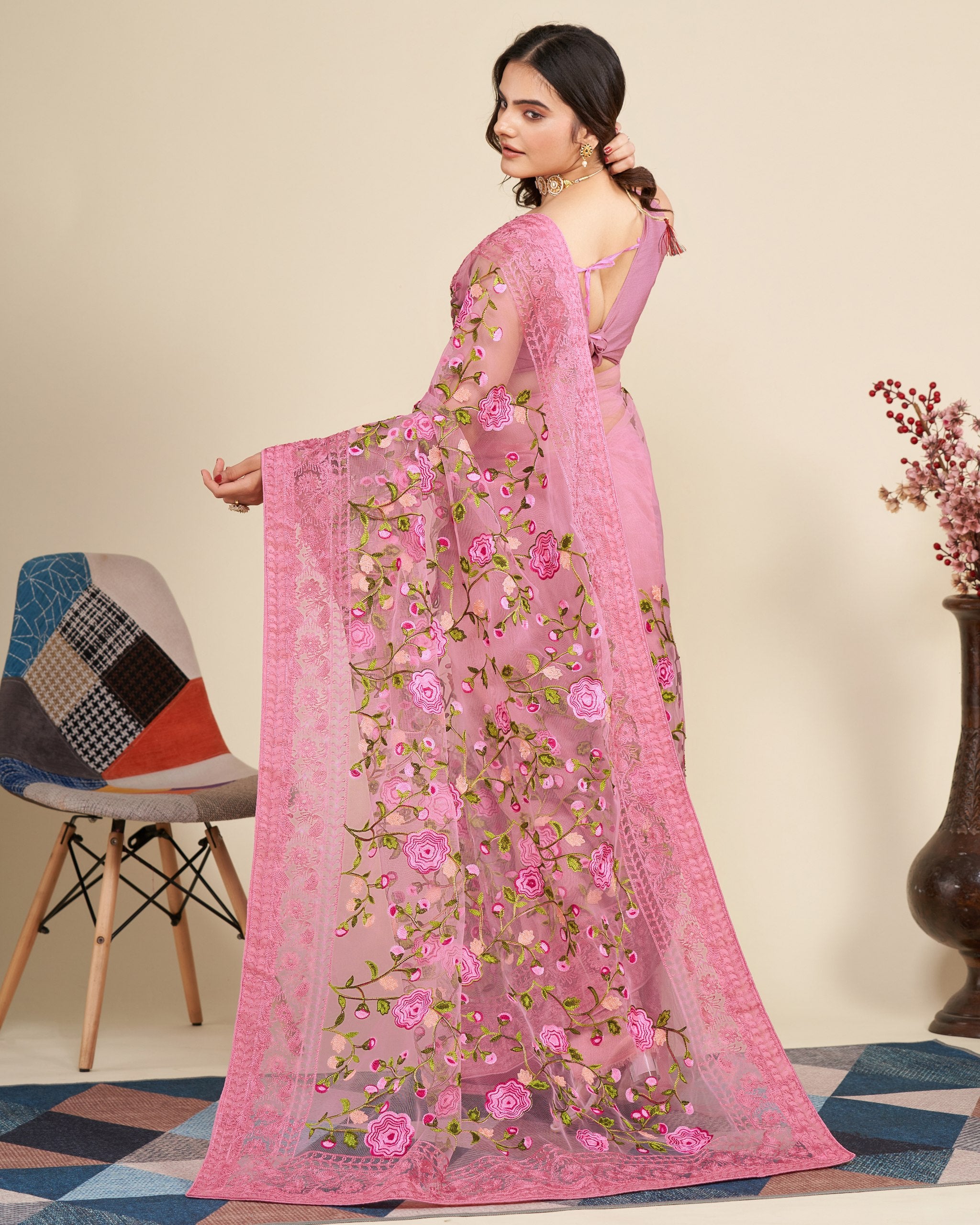 Premium Pink Colour Saree With Unstitched Blouse