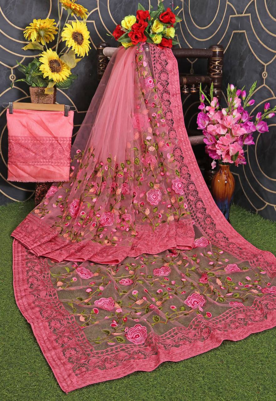 Premium Pink Colour Saree With Unstitched Blouse