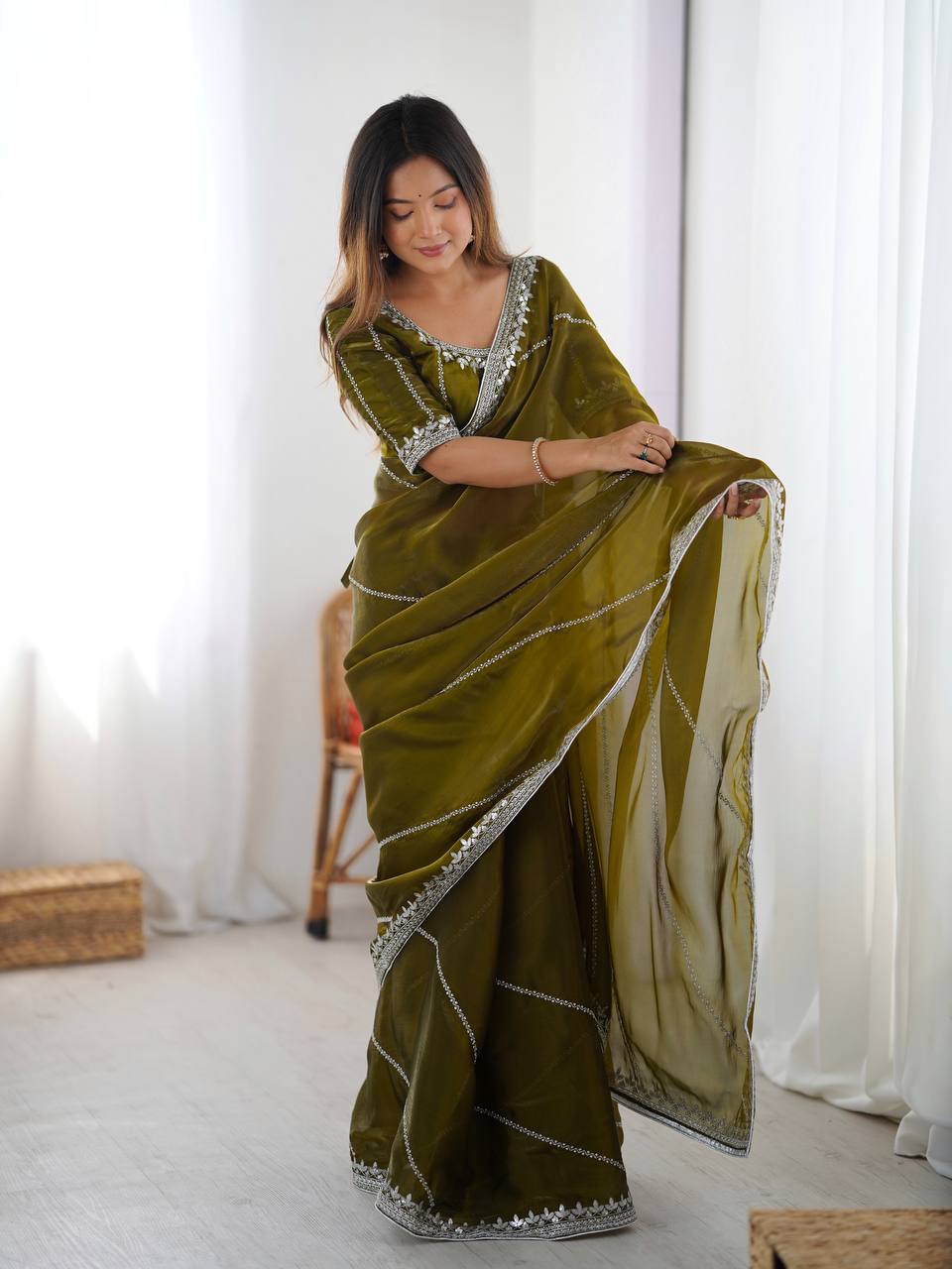 Lightweight Mehendi Soft Silk Saree