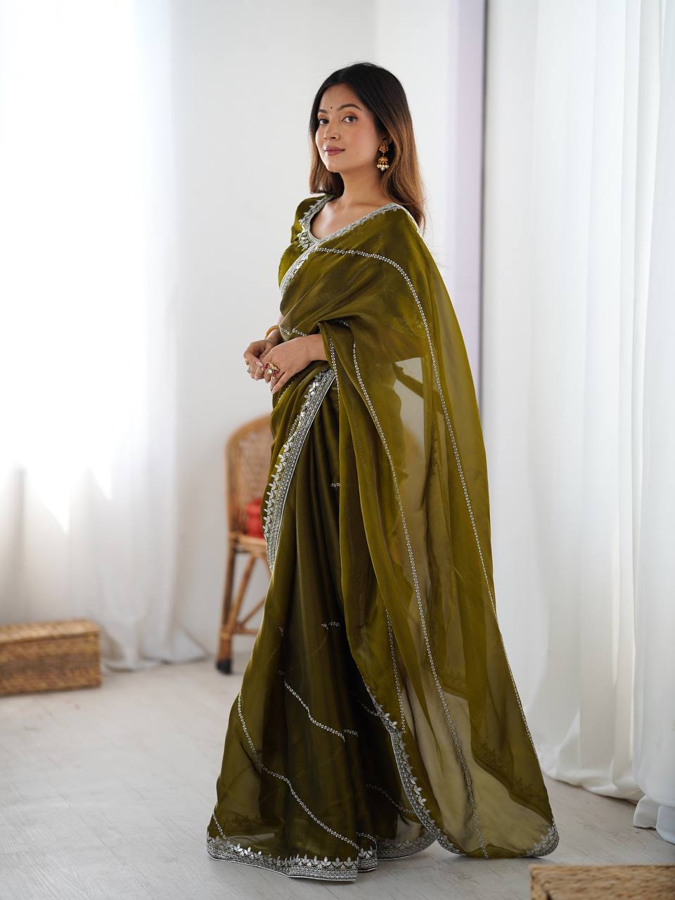 Lightweight Mehendi Soft Silk Saree