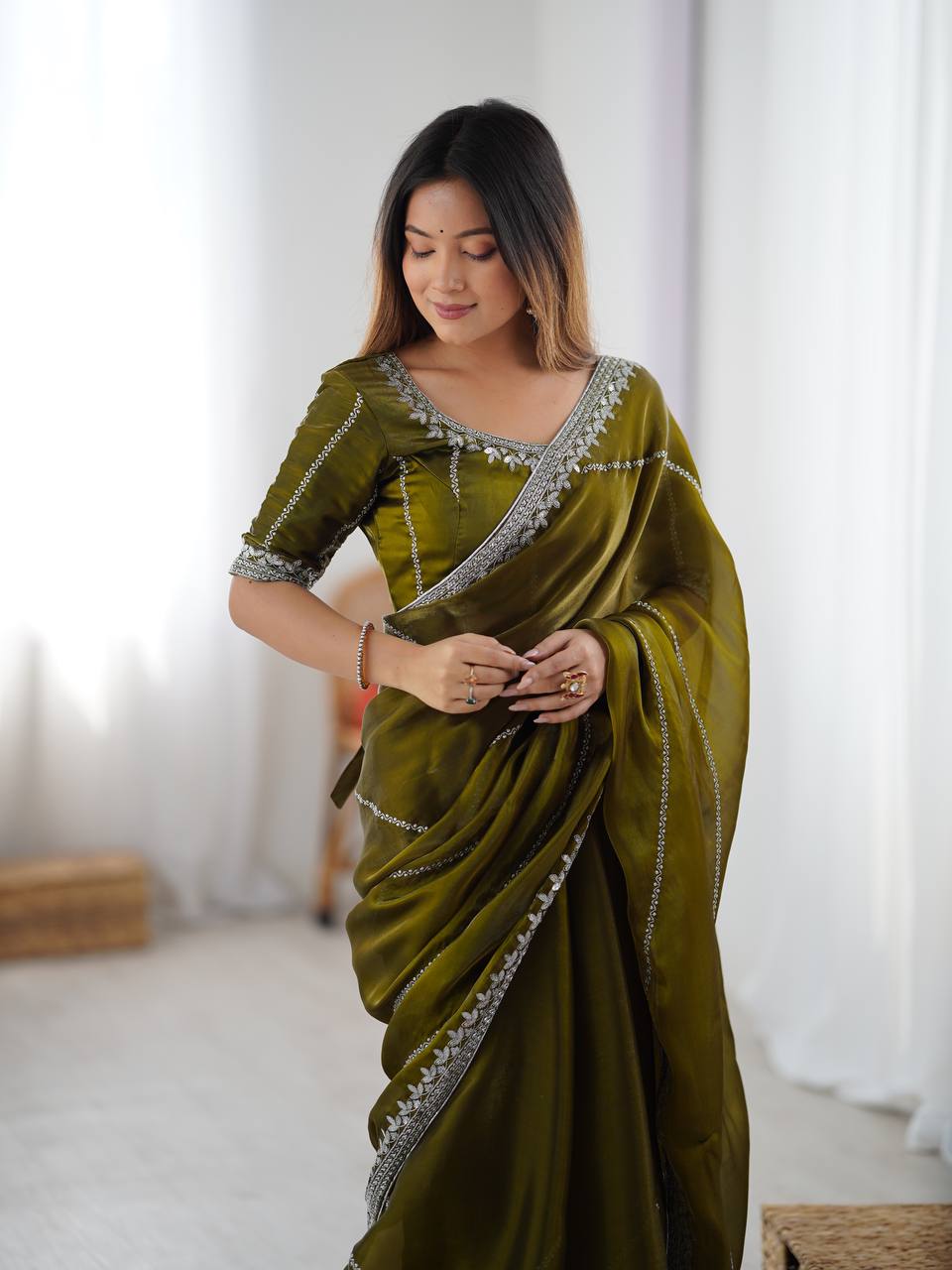 Lightweight Mehendi Soft Silk Saree