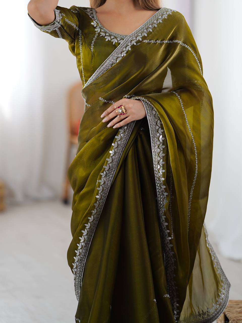 Lightweight Mehendi Soft Silk Saree
