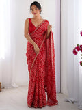 Red Colour Georgette Bandhej Print Saree