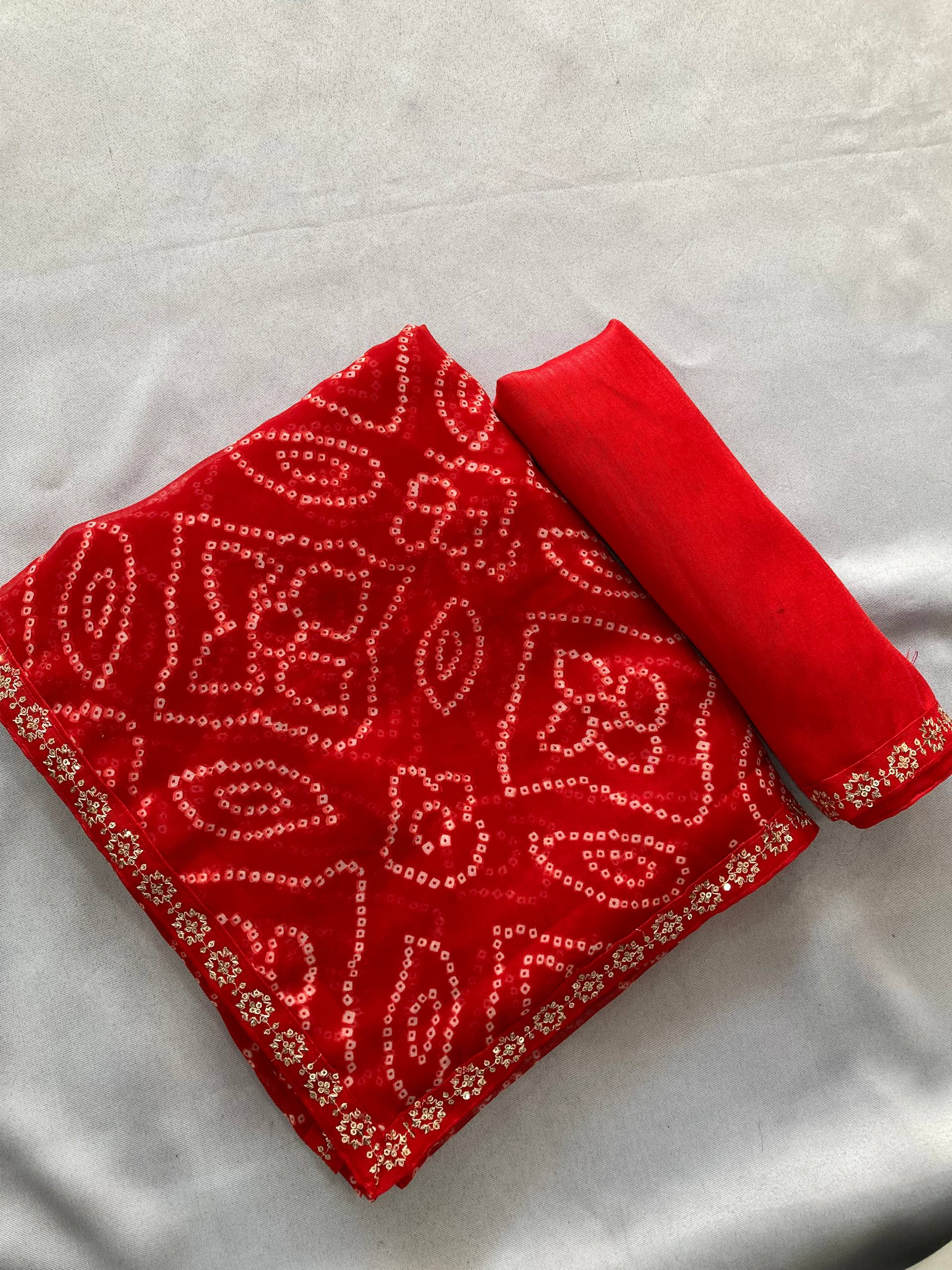 Red Colour Georgette Bandhej Print Saree