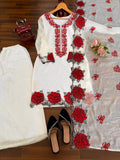 Floral White Color Soft Micro Cotton Three Piece Suit