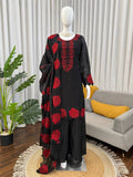 Elegent Black Red Thread Work Three Piece Suit