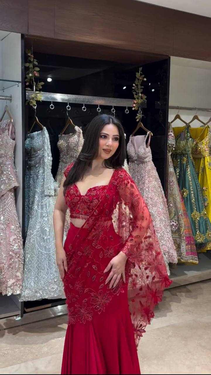 Bollywood Style Red Sequnce Work Saree