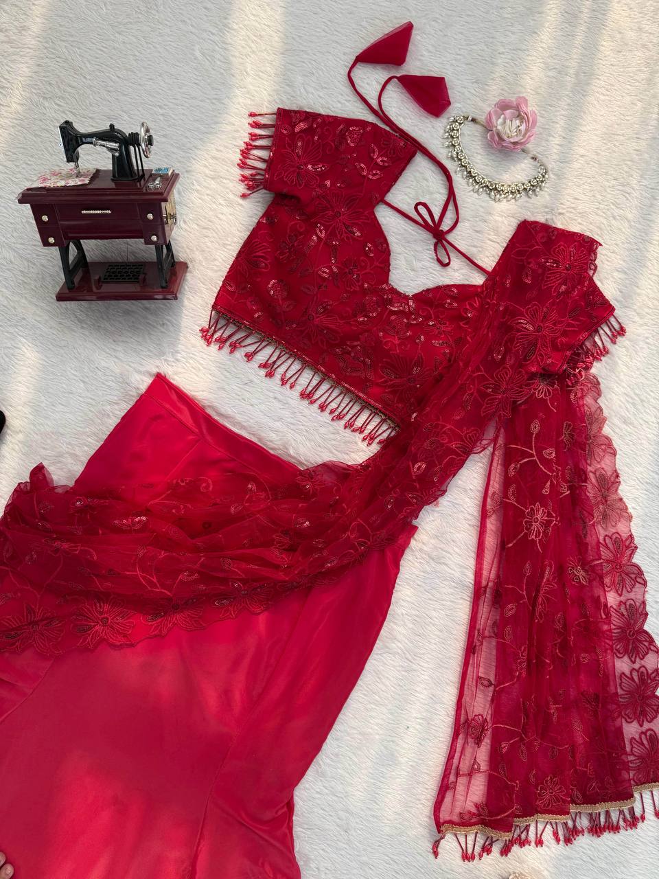 Bollywood Style Red Sequnce Work Saree
