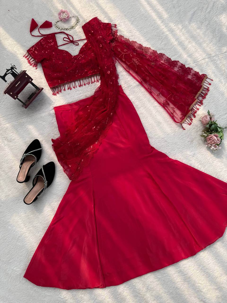 Bollywood Style Red Sequnce Work Saree