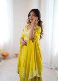 Musted Yellow French Crep Western Dhoti With Choli