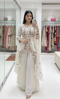Ivory Floral Designer Rangoli Silk Suit Set