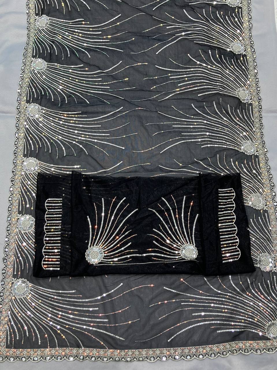 Modern Black Color Twill Net Saree