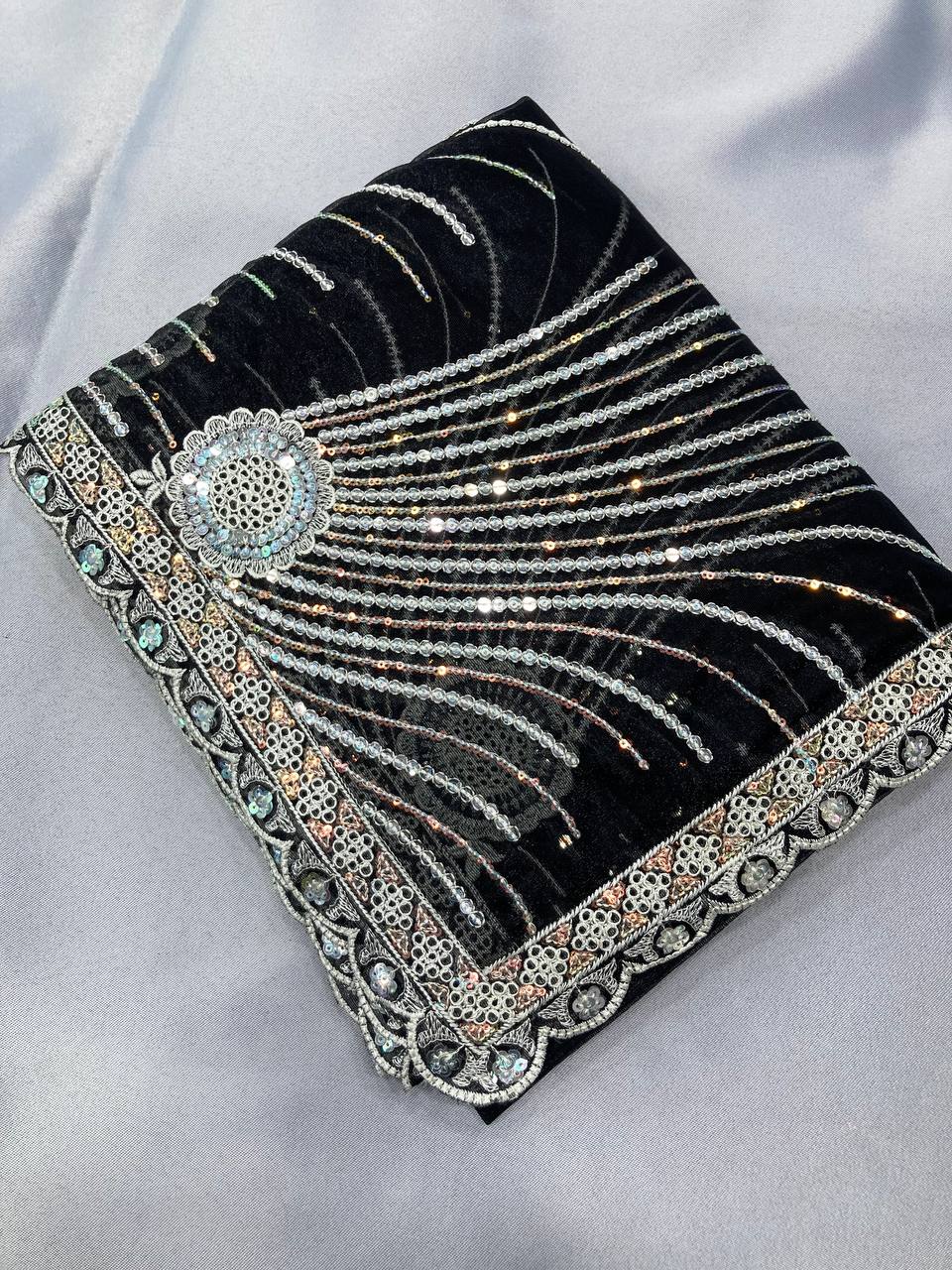 Modern Black Color Twill Net Saree