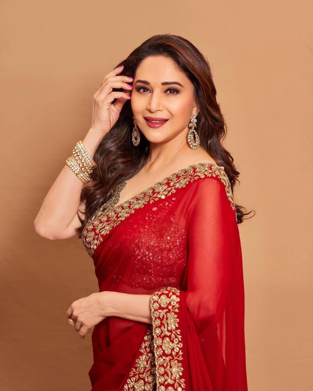 Rangoli Silk Red Color Embroidery Work Saree