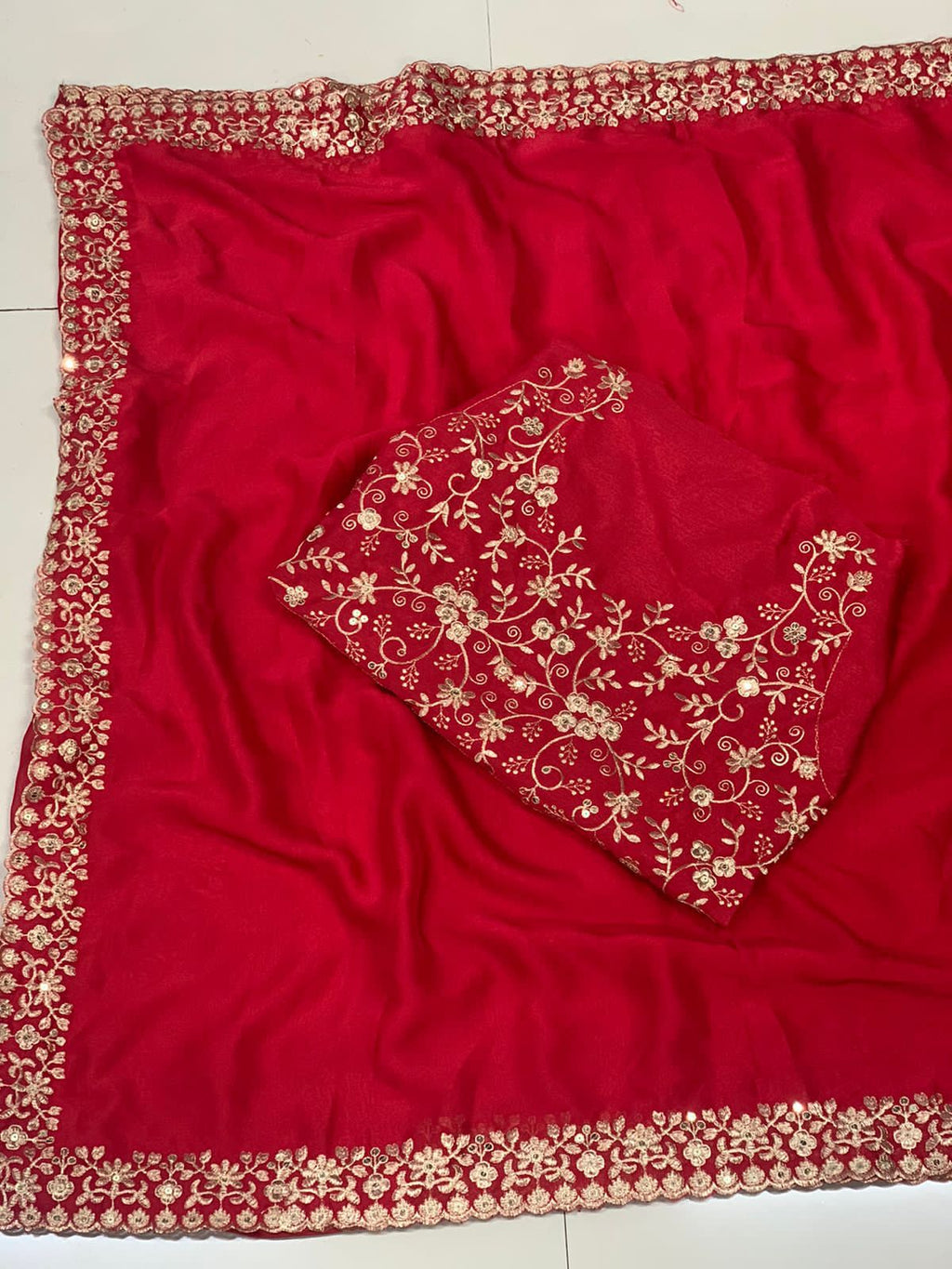 Rangoli Silk Red Color Embroidery Work Saree