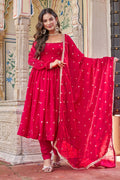 Viral Fit Red Color Fendi Silk Embroidery with Sequnce Work Anarkali Suit