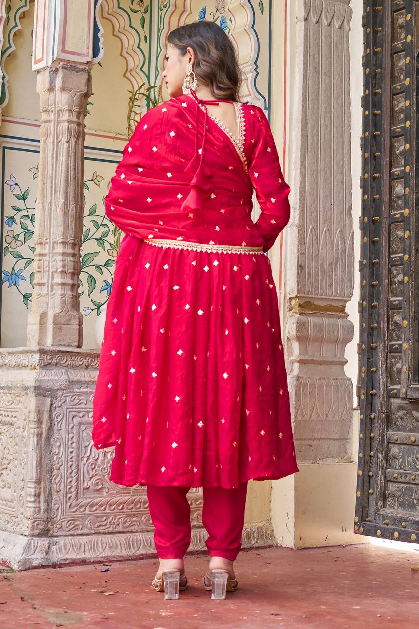 Viral Fit Red Color Fendi Silk Embroidery with Sequnce Work Anarkali Suit