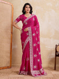 Glam Pallu Rani Color Star Gerogette Embroidery Work Saree
