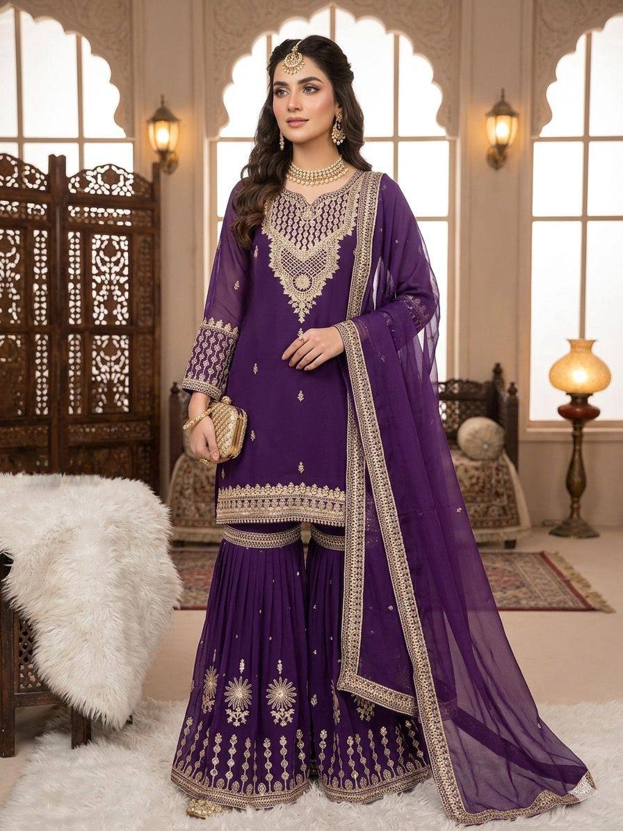 Royal Purple Designer Party Wear Sharara Suit