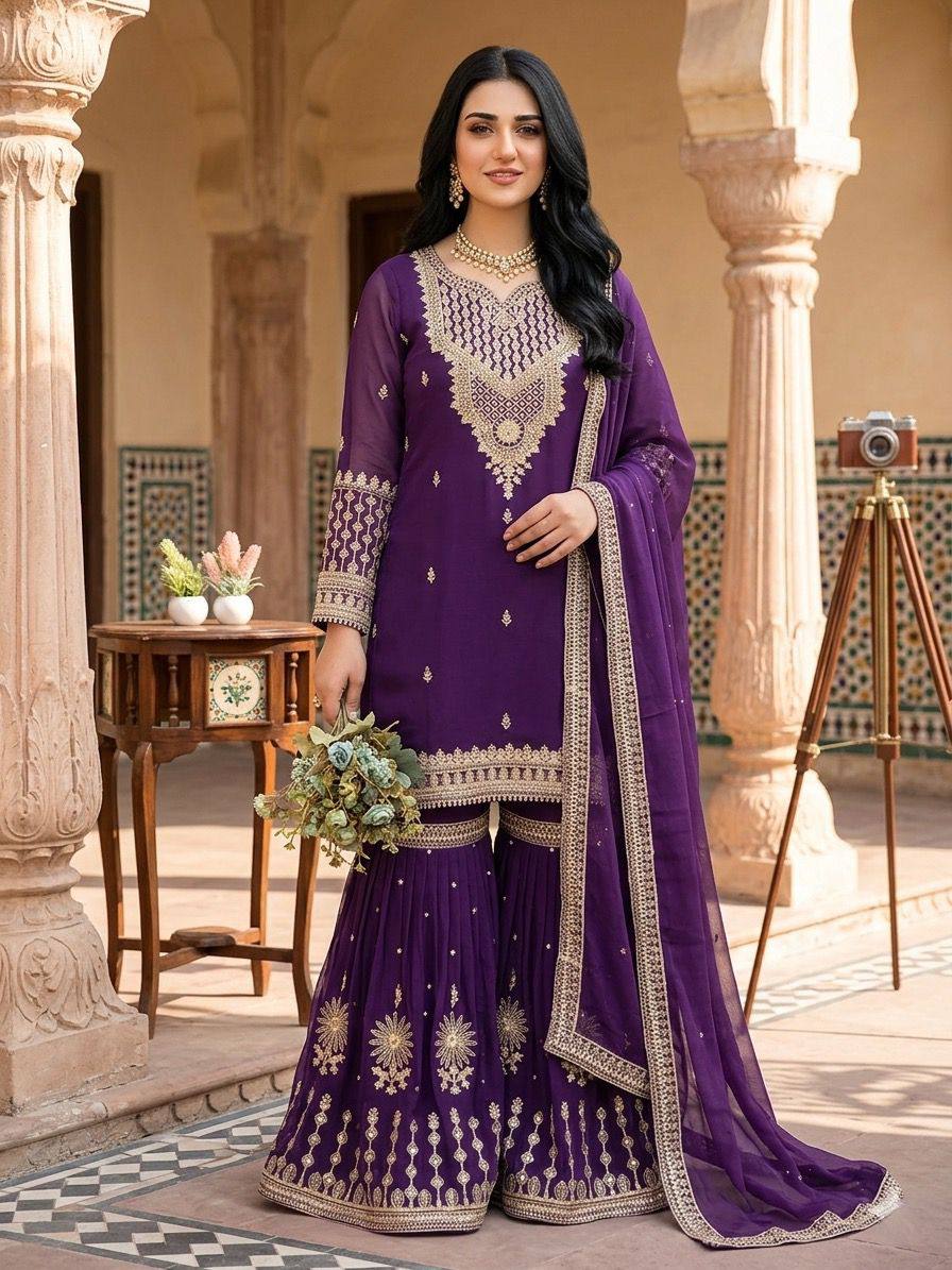 Royal Purple Designer Party Wear Sharara Suit