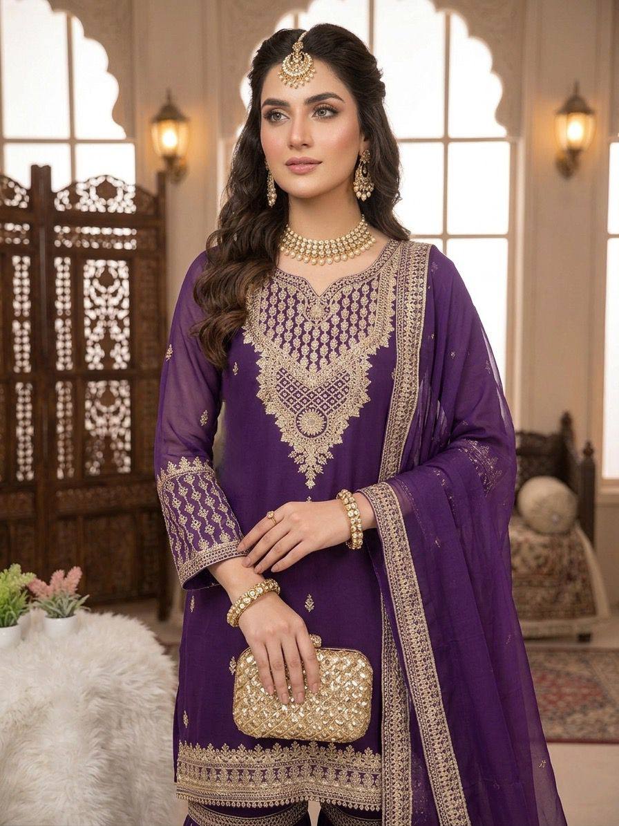 Royal Purple Designer Party Wear Sharara Suit