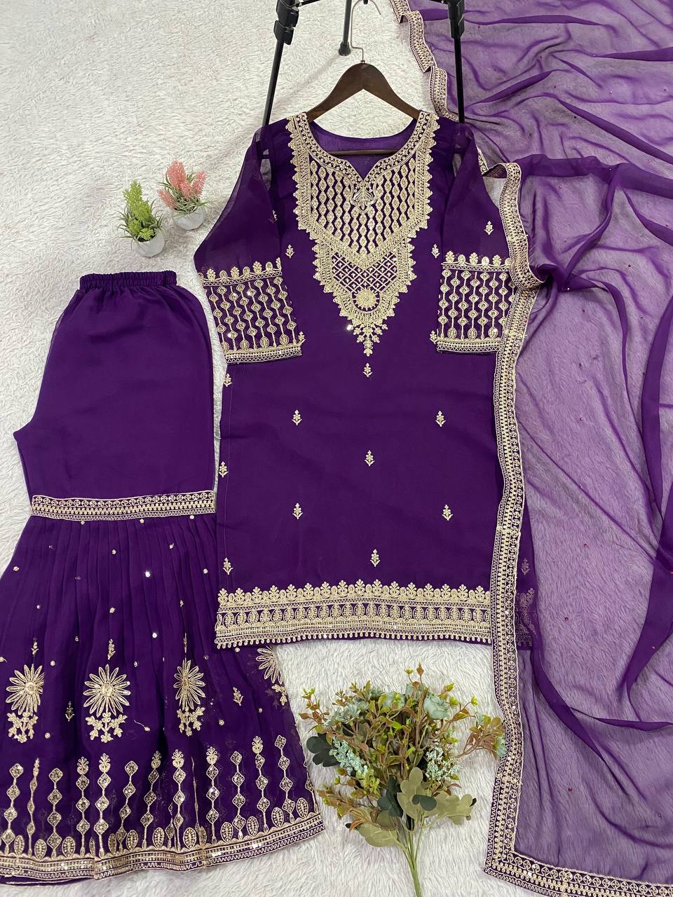Royal Purple Designer Party Wear Sharara Suit