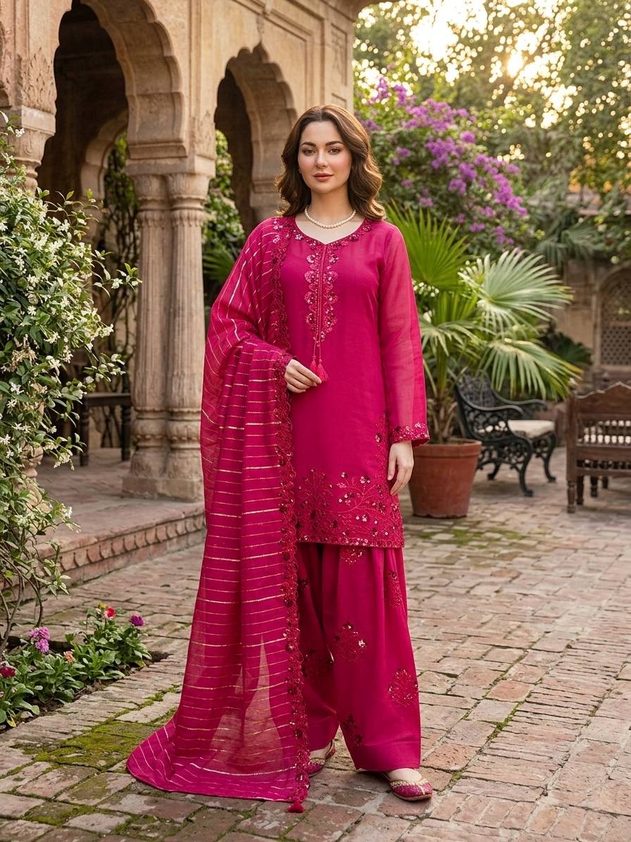 Cherry Chic Red Color Farshi Plazo With Suit Set