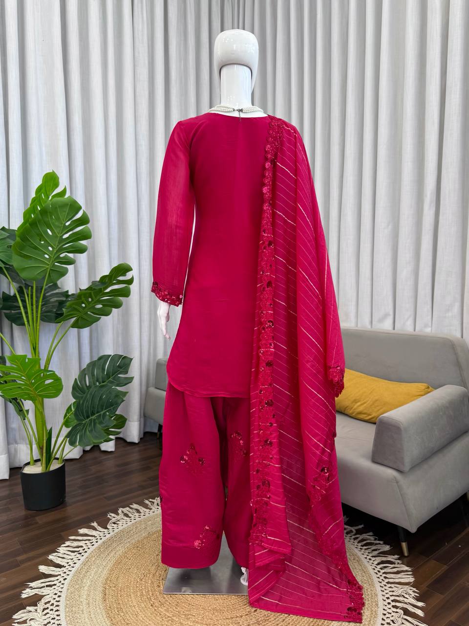 Cherry Chic Red Color Farshi Plazo With Suit Set