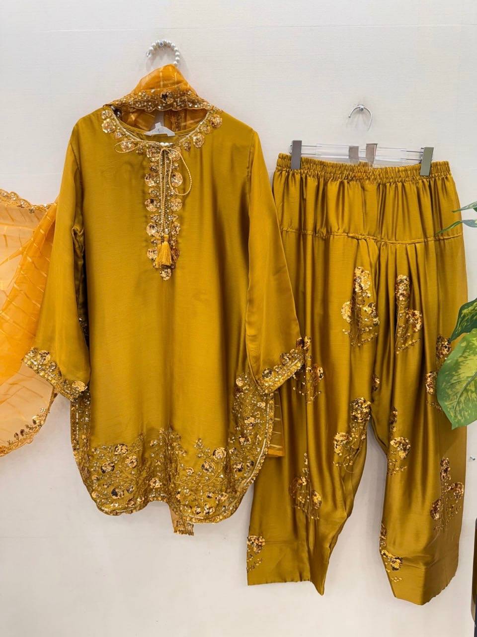 Golden Hour Fit Musted Yellow Farshi Plazzo Suit With Dupatta Set