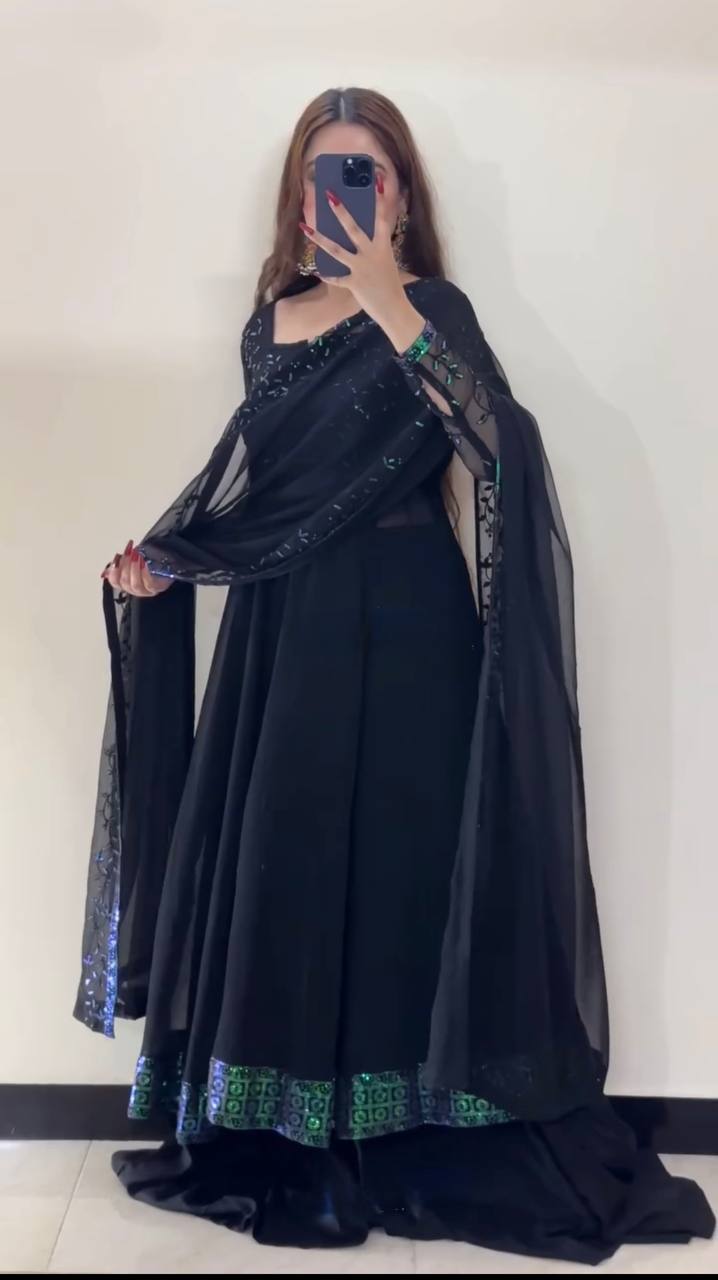 Royal Drapes Black Gorgette Anarkali Suit