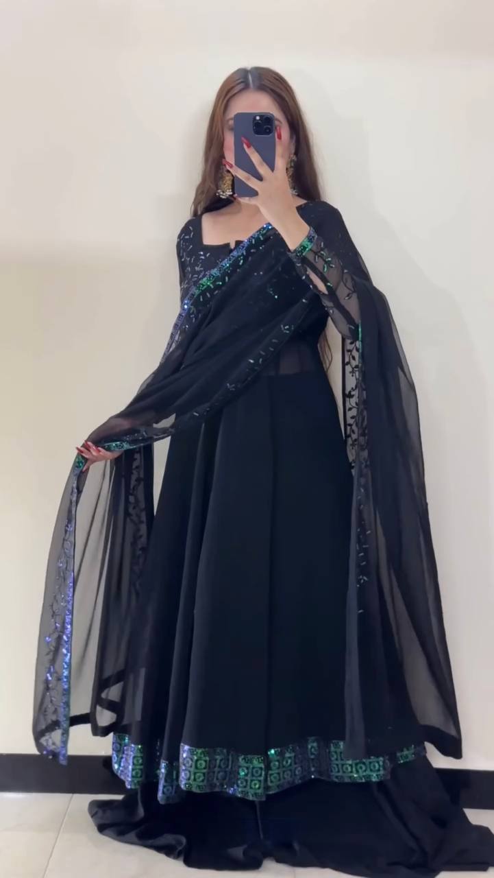 Royal Drapes Black Gorgette Anarkali Suit